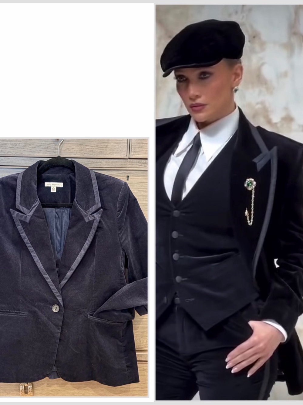 LOOK4LESS Dolce JLo navy Velveteen Blazer / Free Assembly M EUC